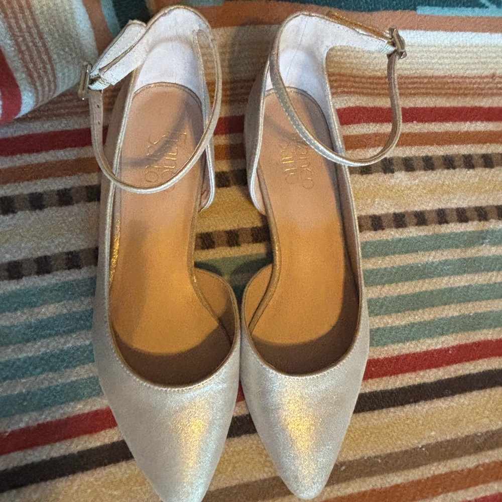 Franco Sarto Gold Ankle Strap Heels